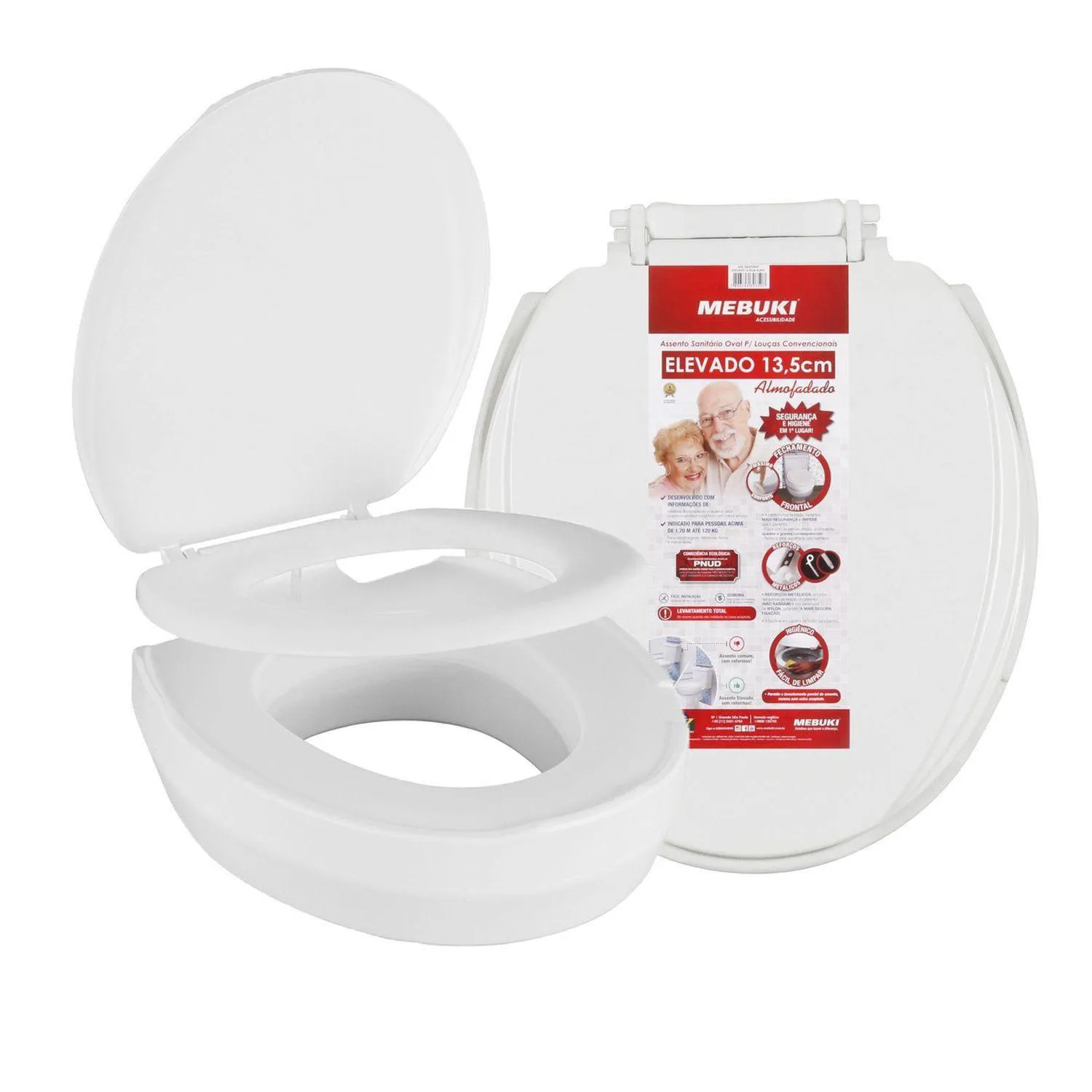 Assento Sanitário Elevado com Tampa e Trava 13,5cm - MEBUKI
